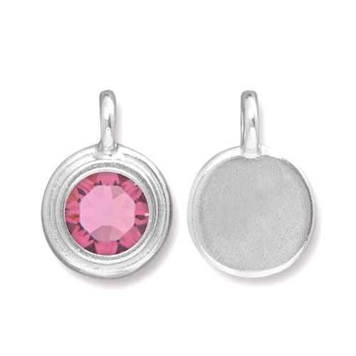 Charms & Solderable Accents Silver Plated Crystal Pink Tourmaline Charm-October (Rose)